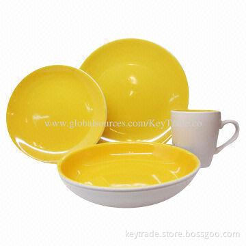 Fine Stoneware 16pcs Color Glazed Dinner Set in Coupe Shape, Multicolor